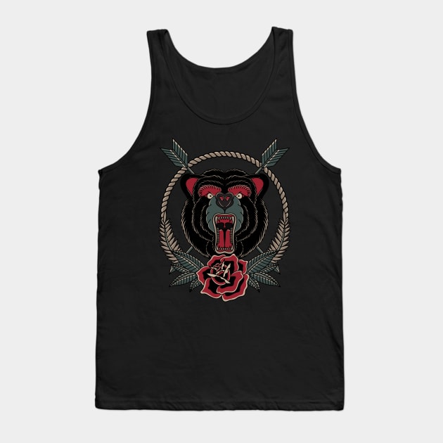 Roaring bear traditional tattoo style Tank Top by MEJIKU